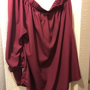 Red satin off shoulder top